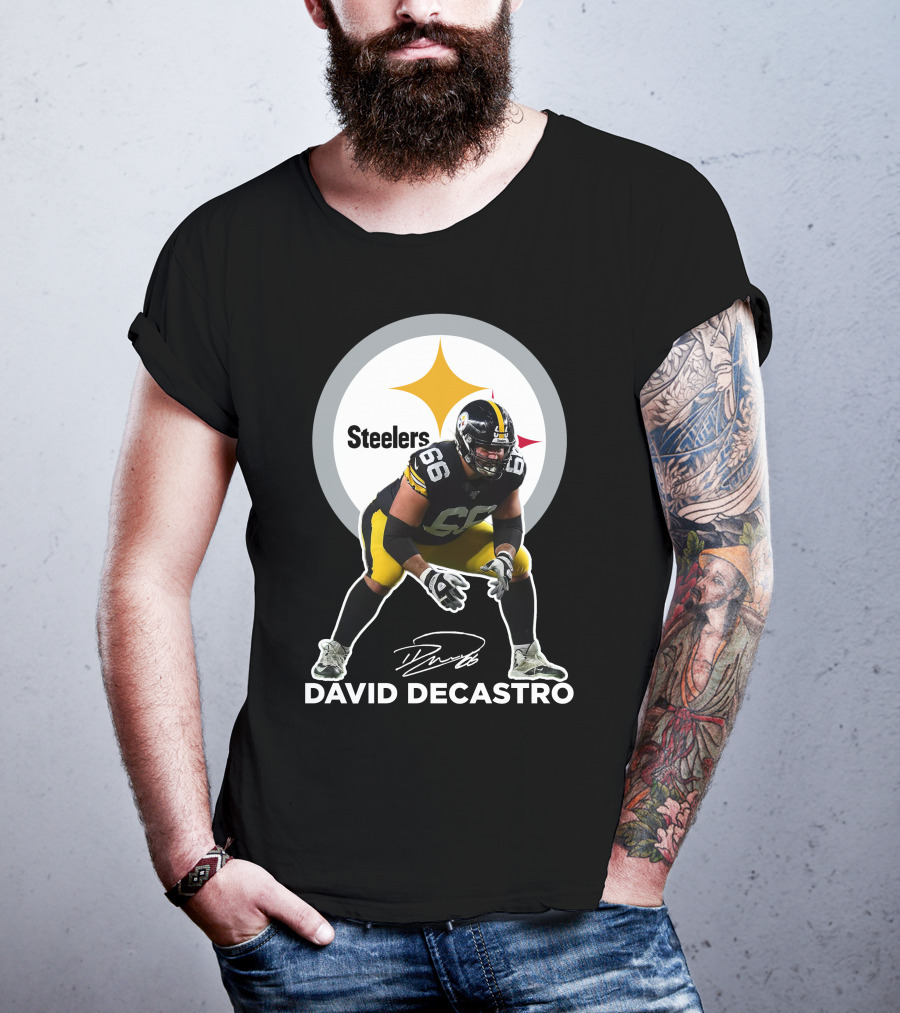 David Decastro Pittsburgh Steelers NFL Player Number 66 Autograph Signature T-Shirt