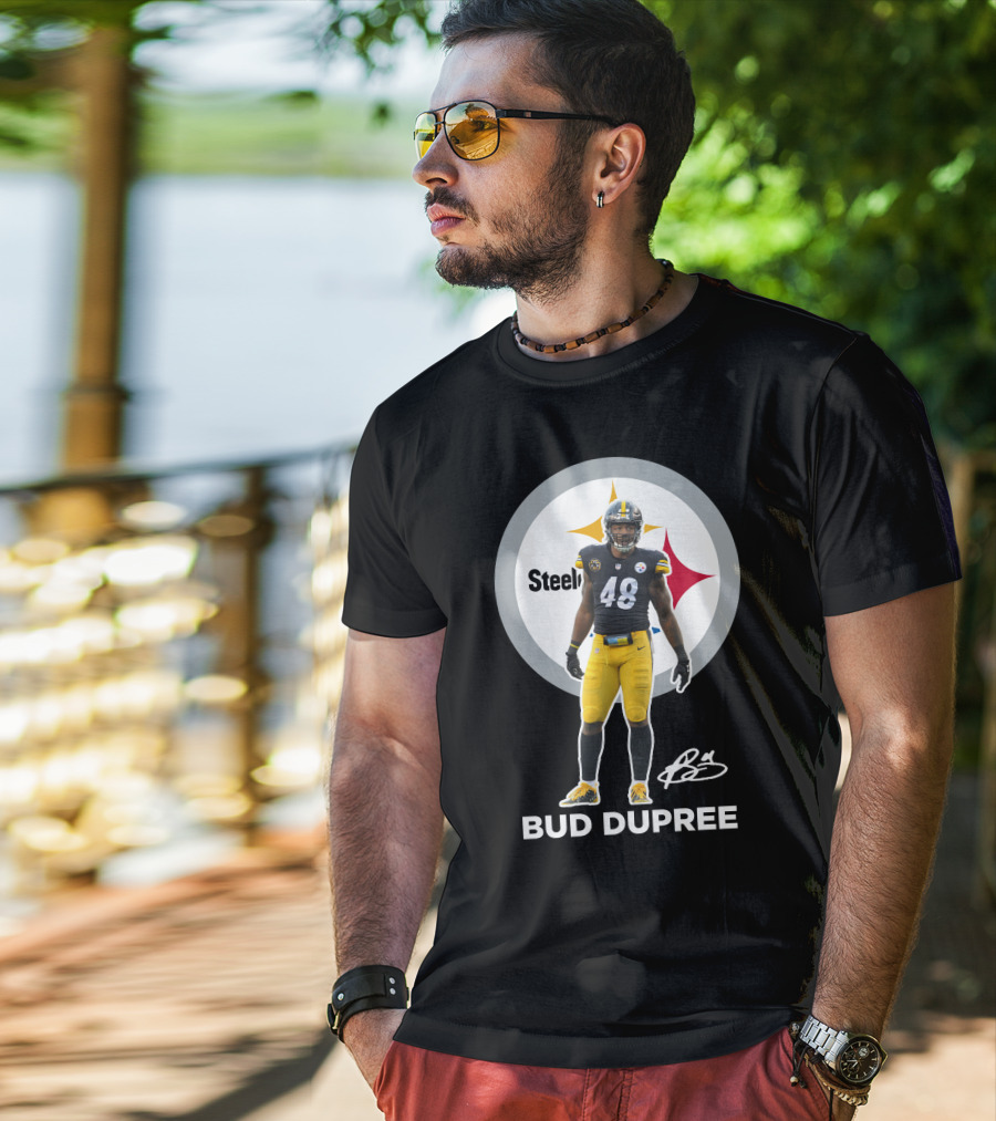 Bud Dupree Steelers 48 Football Player Autograph Signature T-Shirt