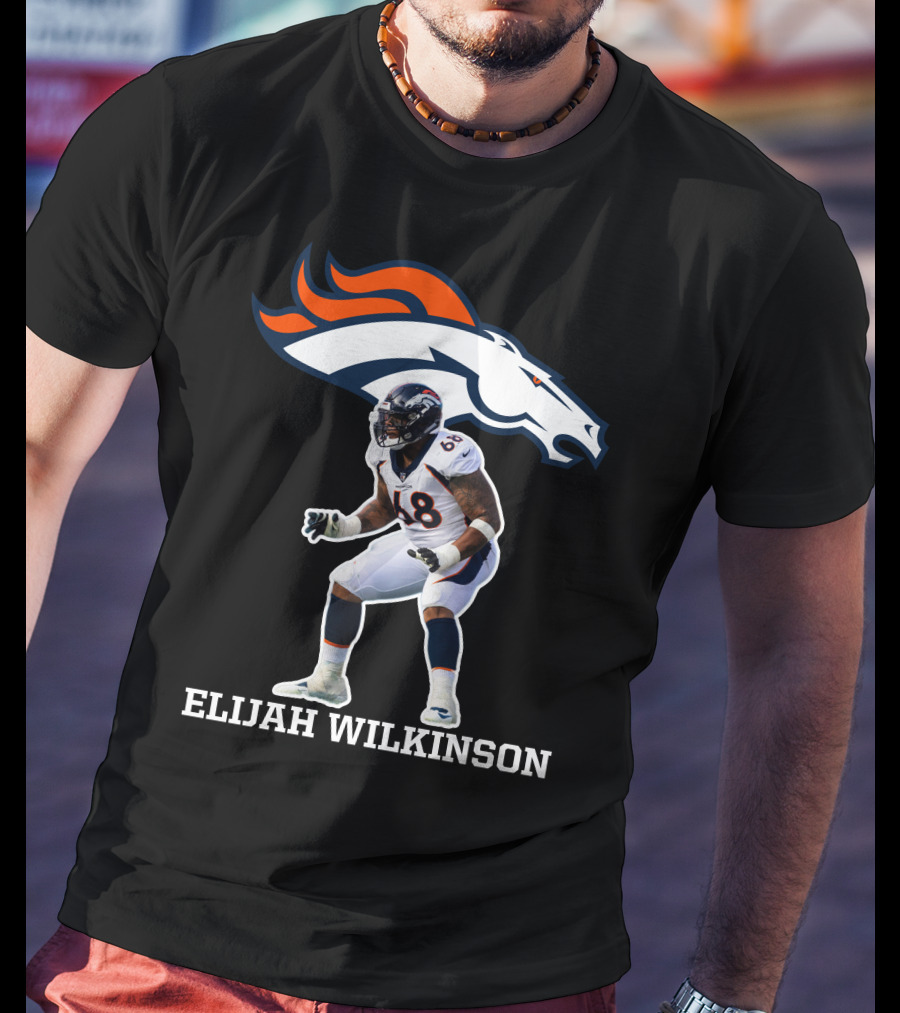 Denver Broncos Elijah Wilkinson Football Player Action T-Shirt