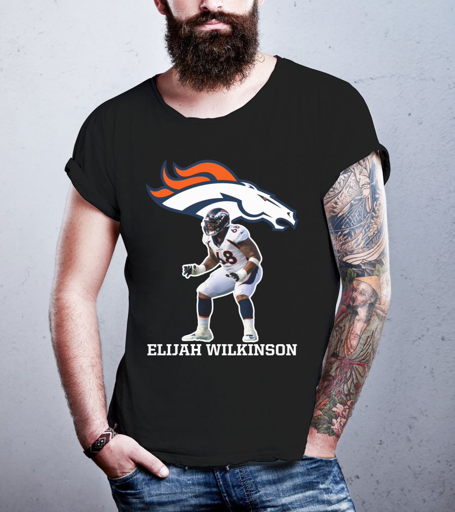 Denver Broncos Elijah Wilkinson Football Player Action T-Shirt