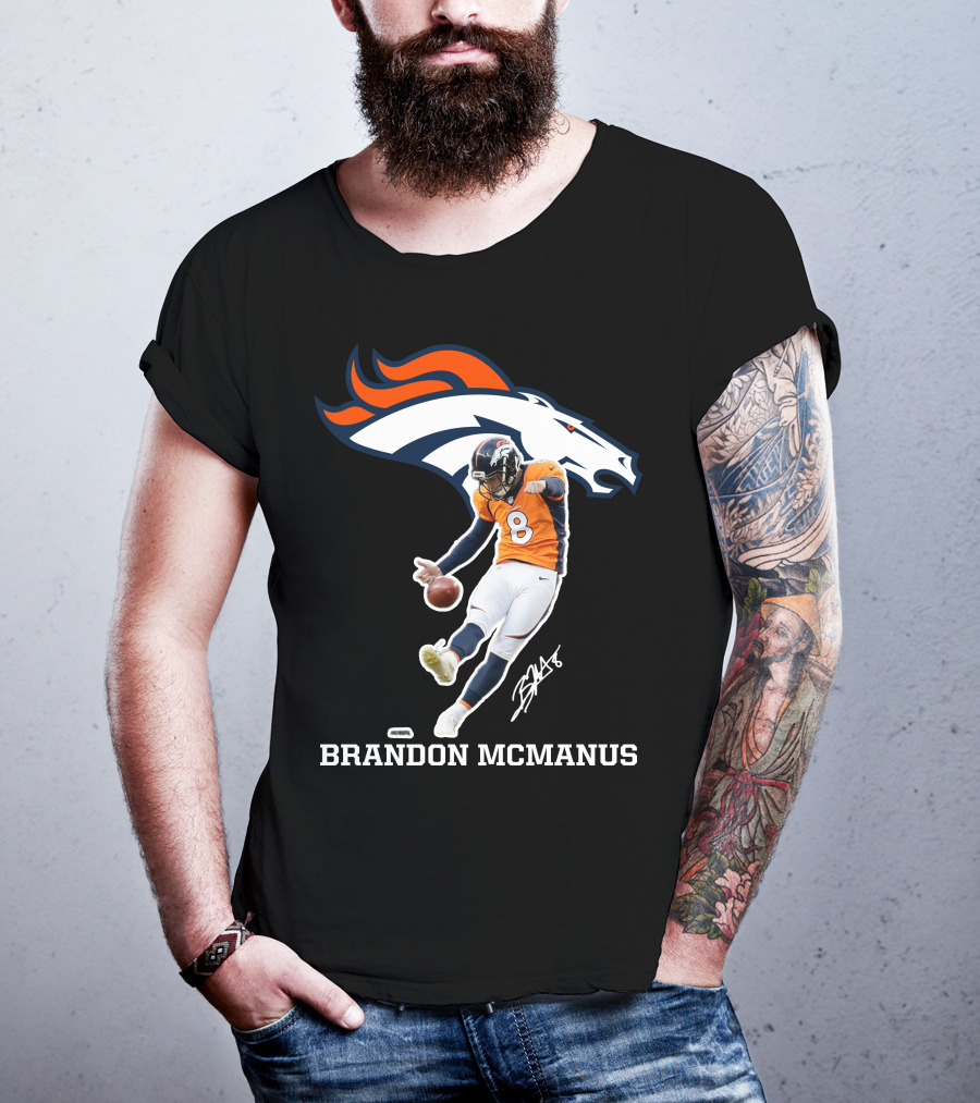 Denver Broncos Brandon McManus Football Kick Signature T-Shirt