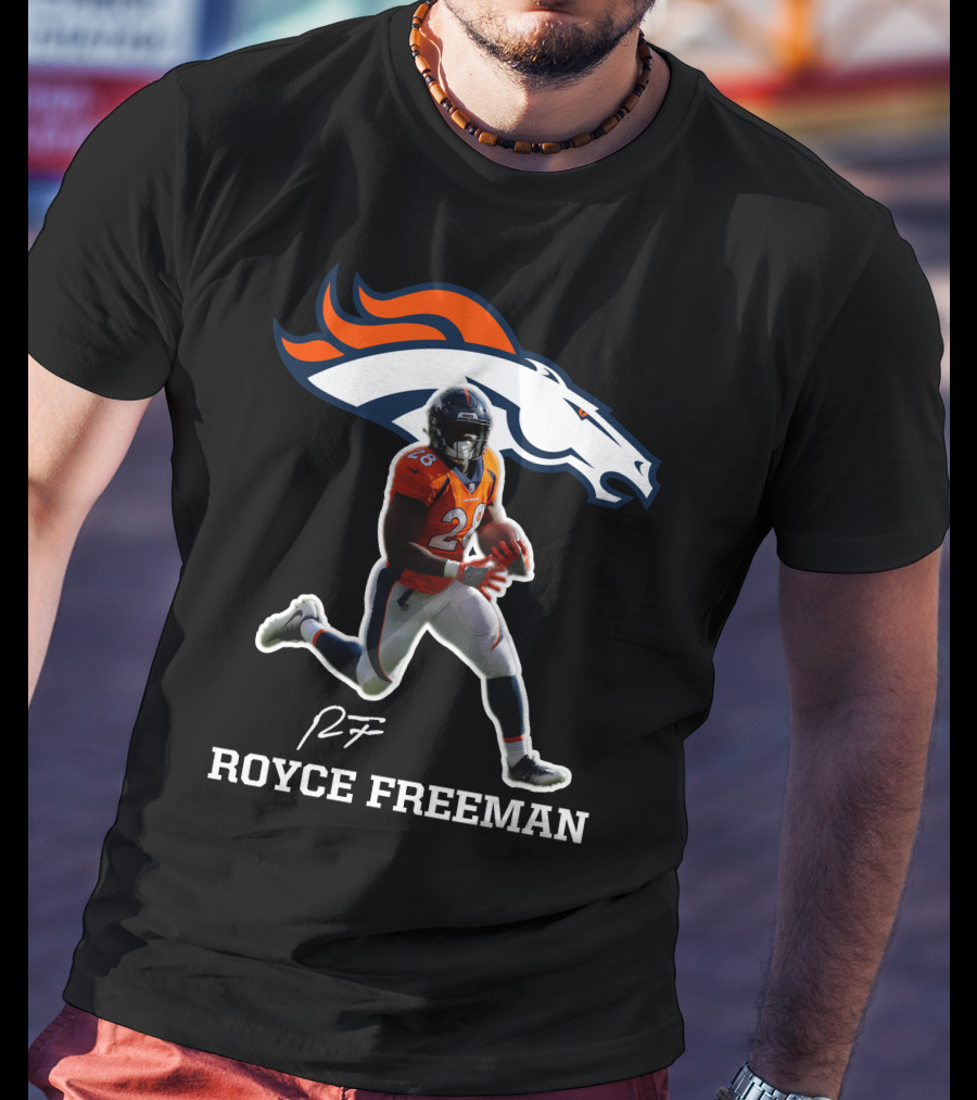 Royce Freeman Denver Broncos Football Player NFL Running Back Signature T-Shirt