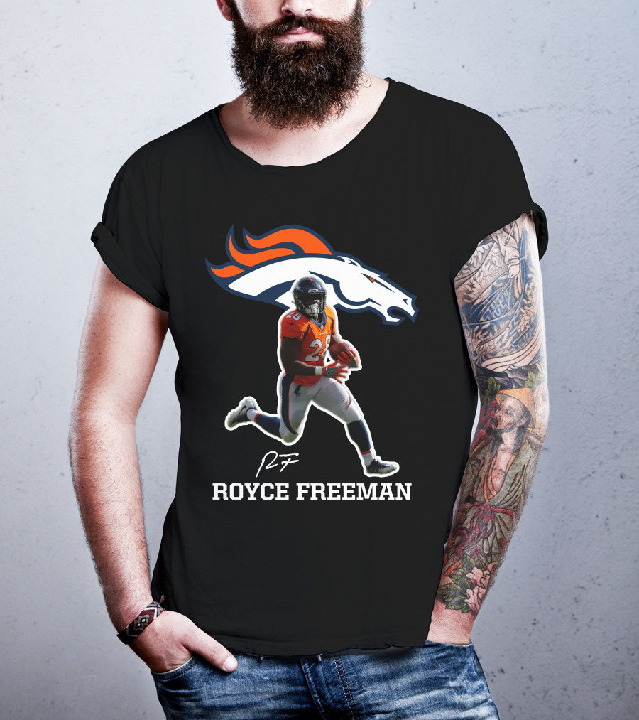 Royce Freeman Denver Broncos Football Player NFL Running Back Signature T-Shirt