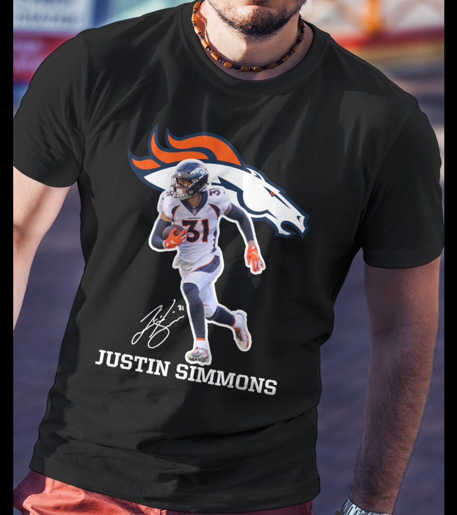 Justin Simmons Denver Broncos Football Player 31 Signature T-Shirt