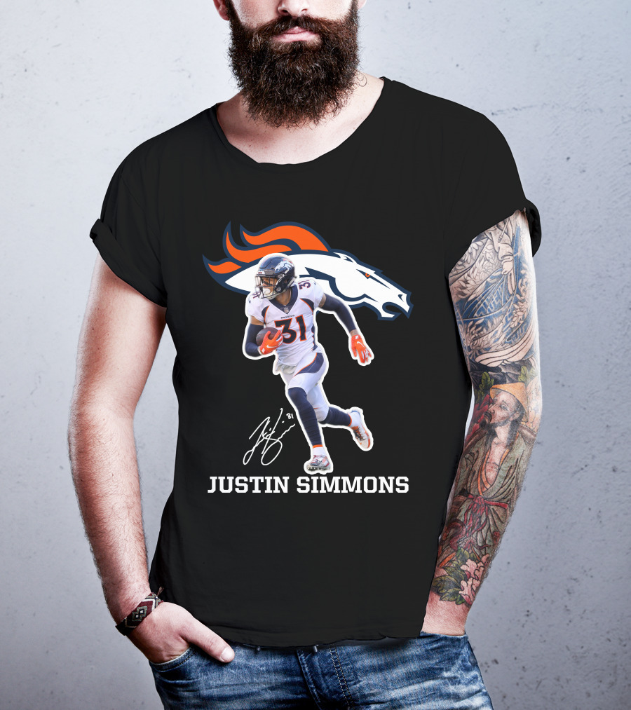 Justin Simmons Denver Broncos Football Player 31 Signature T-Shirt