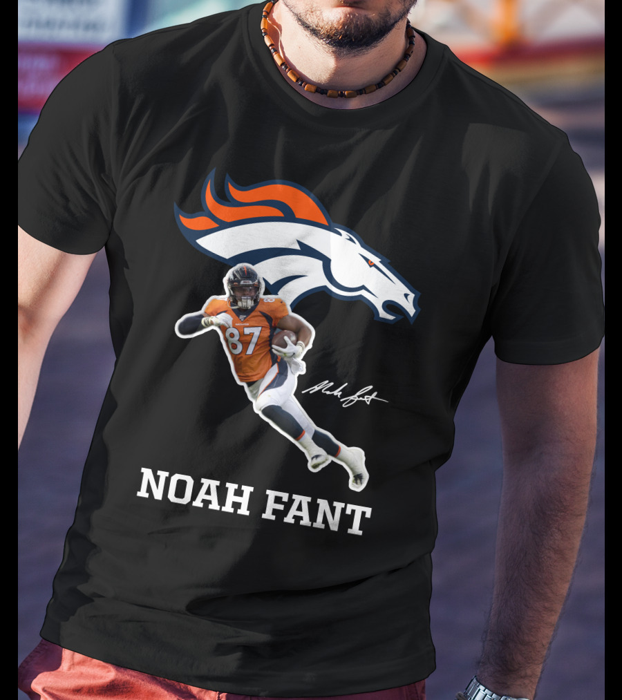 Noah Fant Broncos 87 Football Signature T-Shirt