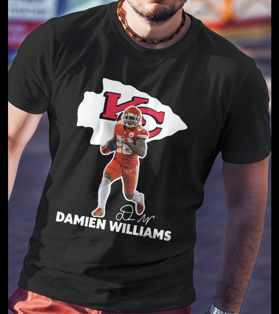 Kansas City Chiefs Damien Williams Football Player Action Signature T-Shirt