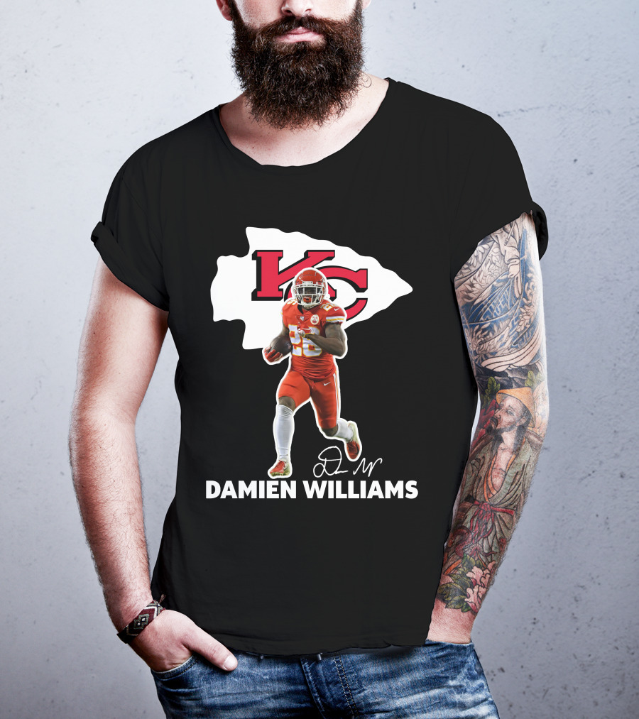 Kansas City Chiefs Damien Williams Football Player Action Signature T-Shirt