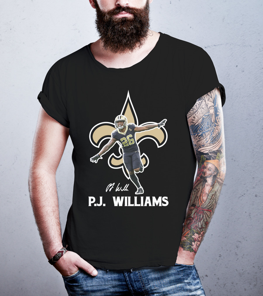P.J. Williams New Orleans Football 26 Fleur-de-Lis Background T-Shirt