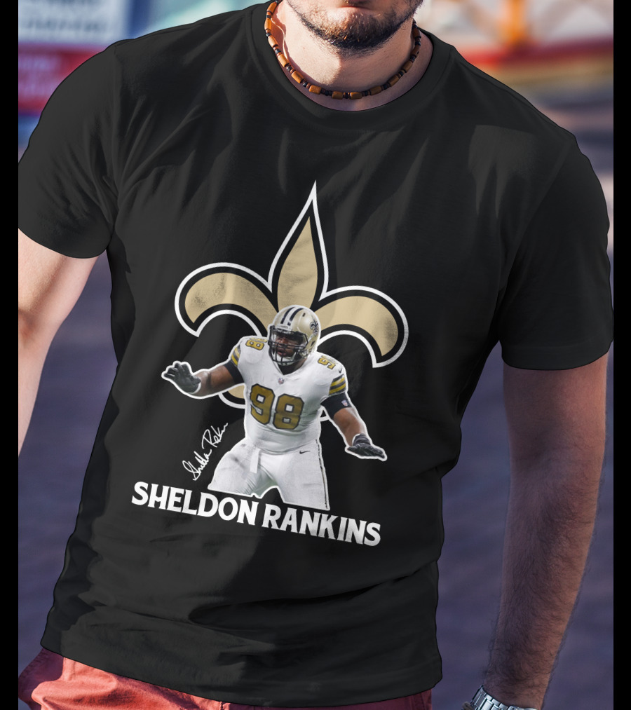 Sheldon Rankins New Orleans Saints Fleur-de-Lis Number 98 T-Shirt