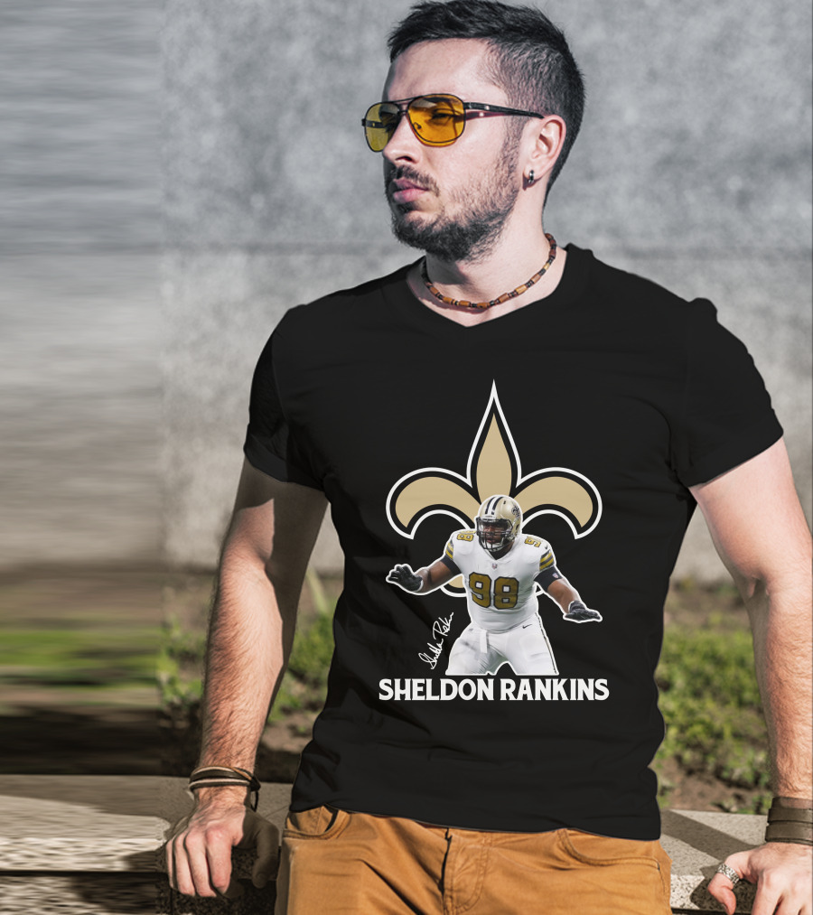 Sheldon Rankins New Orleans Saints Fleur-de-Lis Number 98 T-Shirt