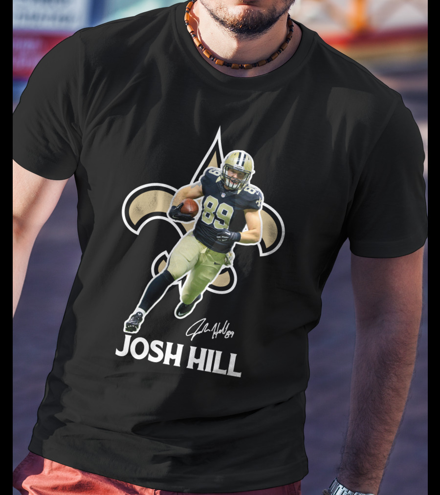Josh Hill New Orleans Football 89 Signature Saints Fleur-De-Lis T-Shirt