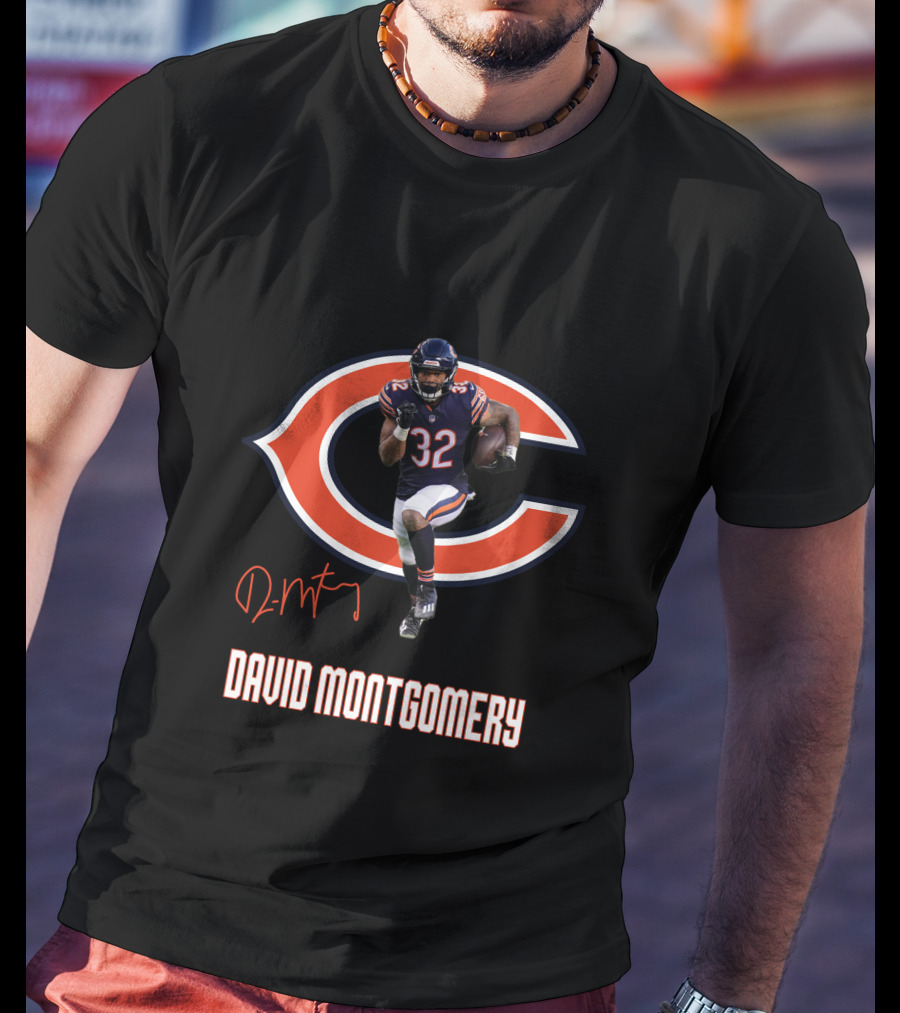 Chicago Bears 32 David Montgomery Signature T-Shirt