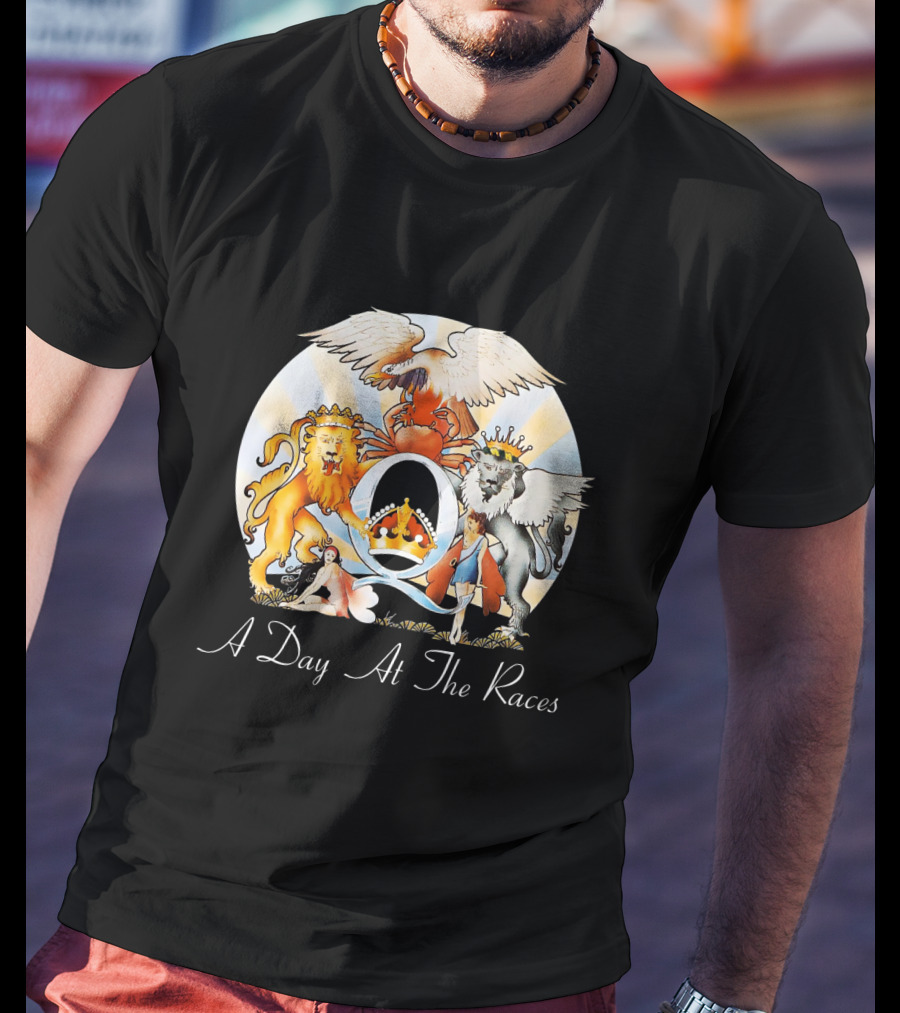 Queen A Day At The Races Album Cover Artwork With Lion And Griffin T-Shirt
