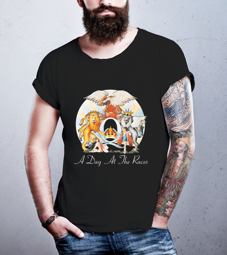 Queen A Day At The Races Album Cover Artwork With Lion And Griffin T-Shirt