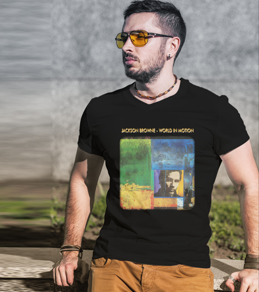 Jackson Browne World In Motion Album Cover Collage T-Shirt