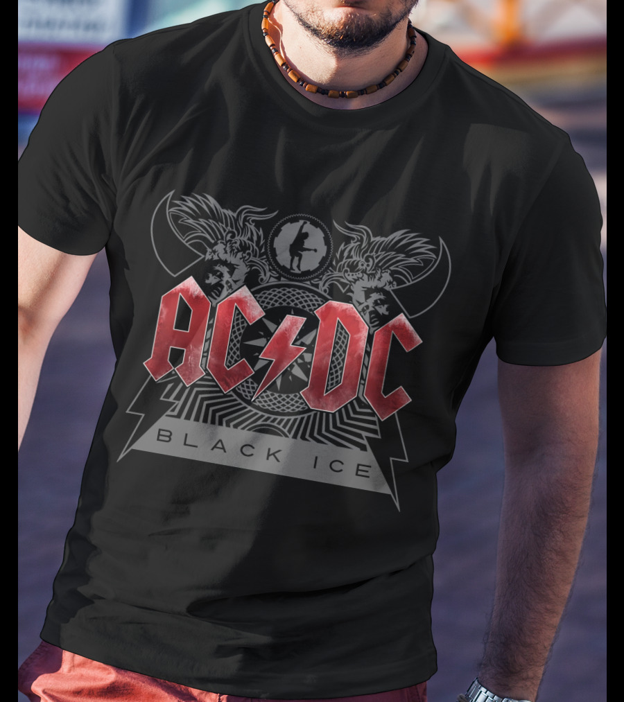 Acdc Black Ice Logo With Red Thunderbolt T-Shirt