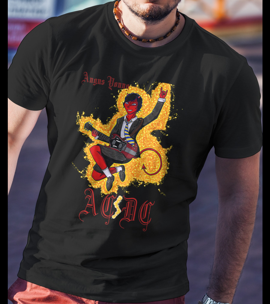 Acdc Angus Young Devil Rock Guitar Poster T-Shirt