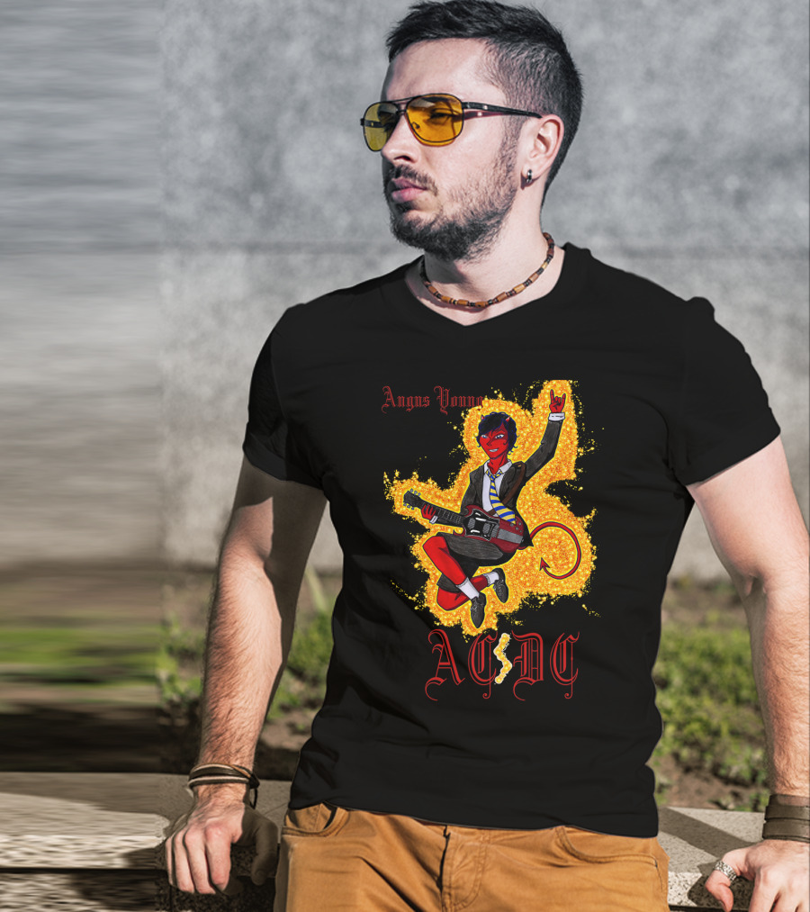 Acdc Angus Young Devil Rock Guitar Poster T-Shirt
