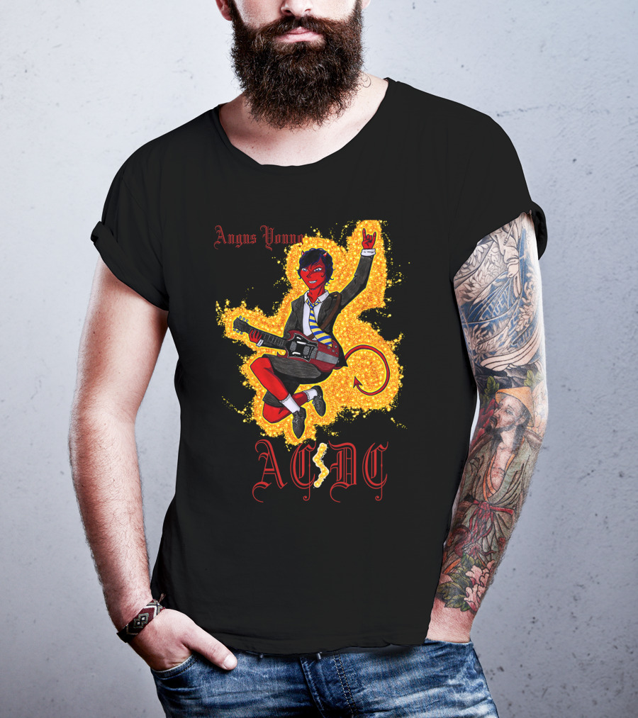 Acdc Angus Young Devil Rock Guitar Poster T-Shirt