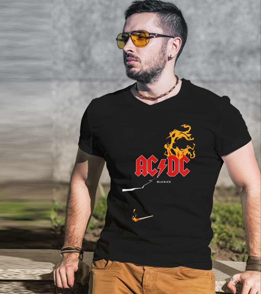 Acdc Black Ice Flame With Matchstick T-Shirt