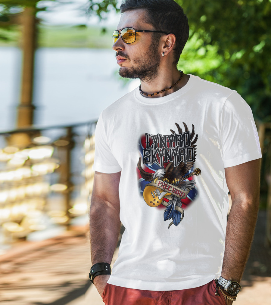 Lynyrd Skynyrd Free Bird Eagle With Guitar And Flags T-Shirt