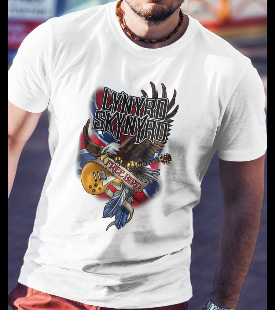 Lynyrd Skynyrd Free Bird Eagle With Guitar And Flags T-Shirt