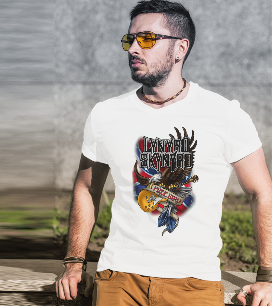 Lynyrd Skynyrd Free Bird Eagle With Guitar And Flags T-Shirt