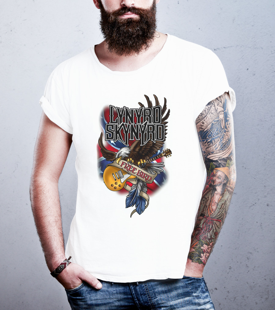 Lynyrd Skynyrd Free Bird Eagle With Guitar And Flags T-Shirt