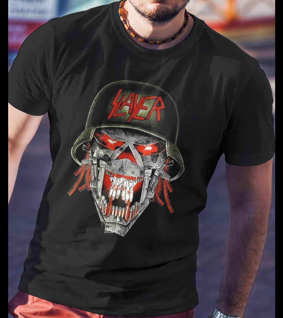 Slayer Skull Soldier Helmet Red Eyes T-Shirt