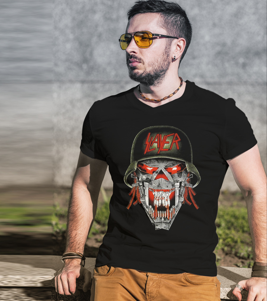 Slayer Skull Soldier Helmet Red Eyes T-Shirt