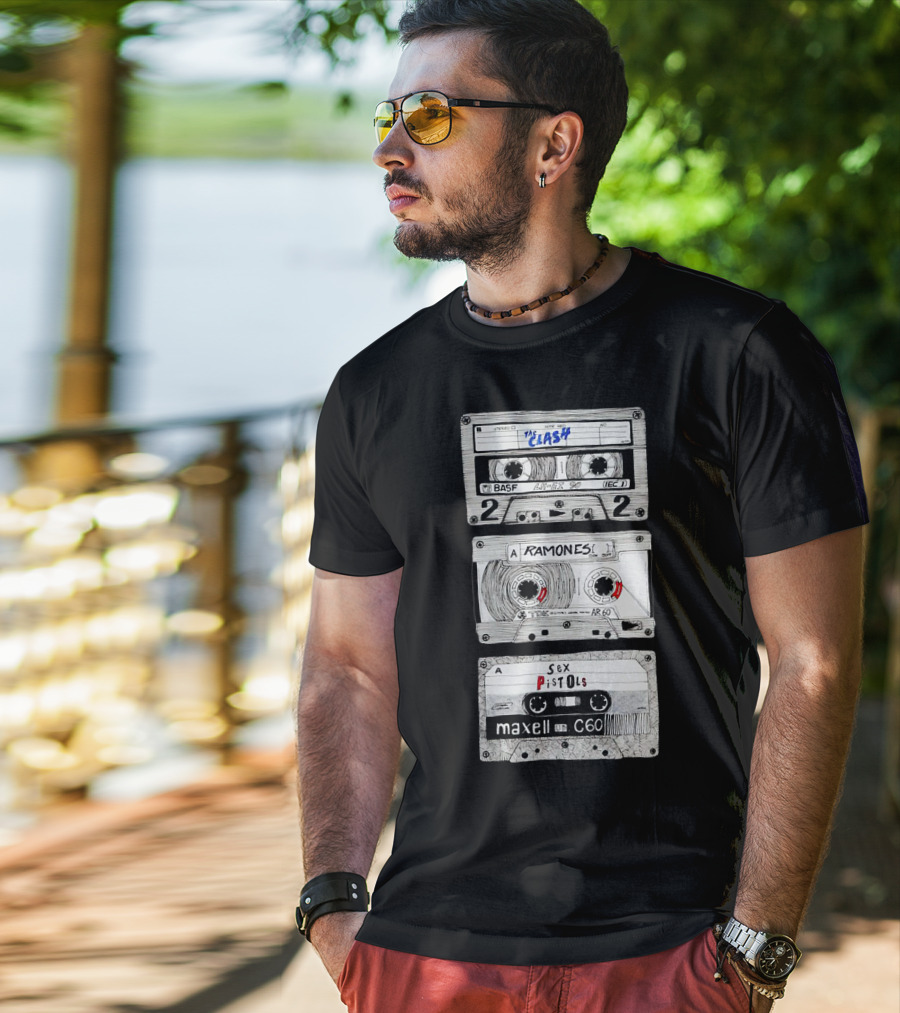 The Clash Ramones Sex Pistols Cassette Tapes Retro Music Icons T-Shirt