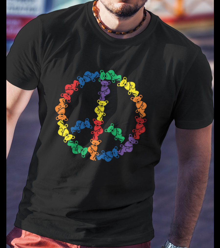 Grateful Dead Rainbow Dancing Bears Peace Sign T-Shirt