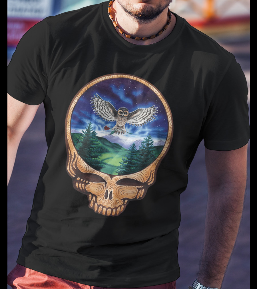 Grateful Dead Steal Your Face Owl In Night Sky Forest Scene T-Shirt