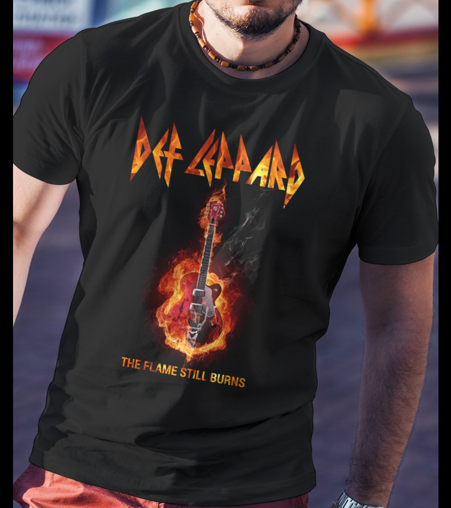 Def Leppard The Flame Still Burns Guitar Fire T-Shirt