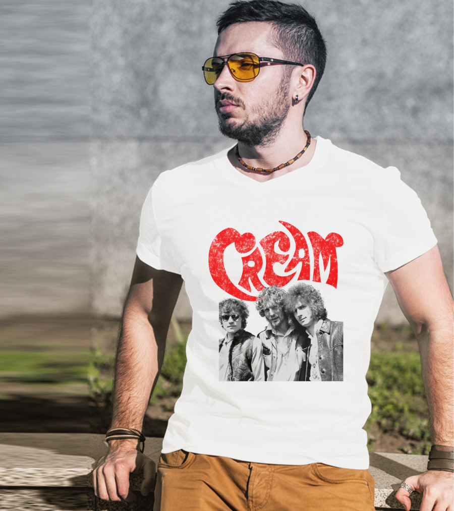 Cream Retro Band Photo Red T-Shirt