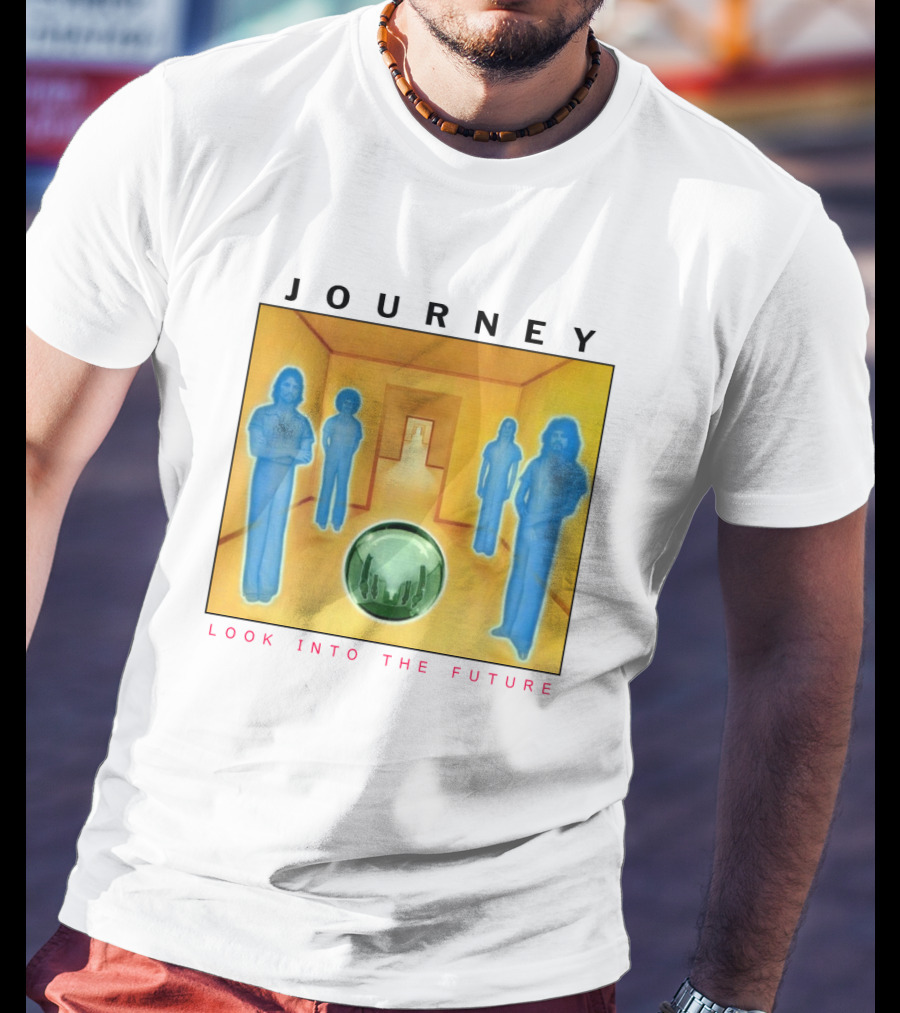 JOURNEY Look Into The Future Album Art With Blue Figures And Globe T-Shirt