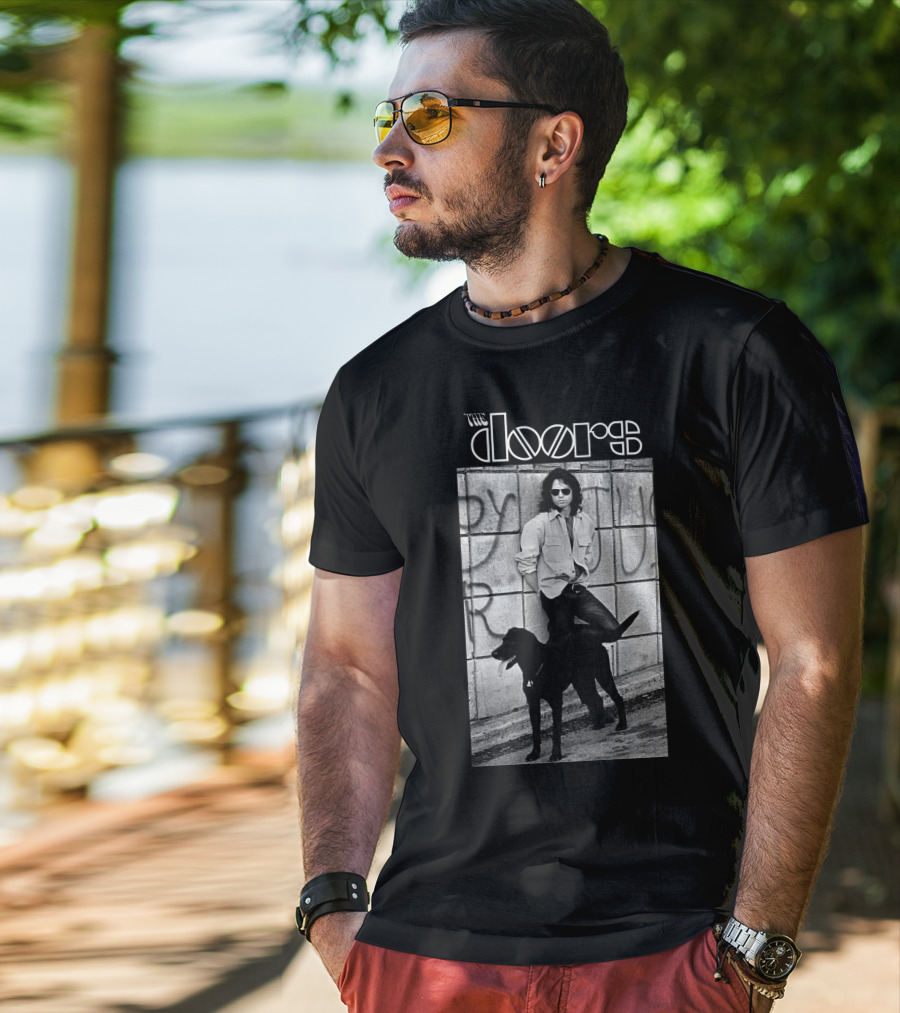 The Doors Jim Morrison Black And White Photo With Dog T-Shirt