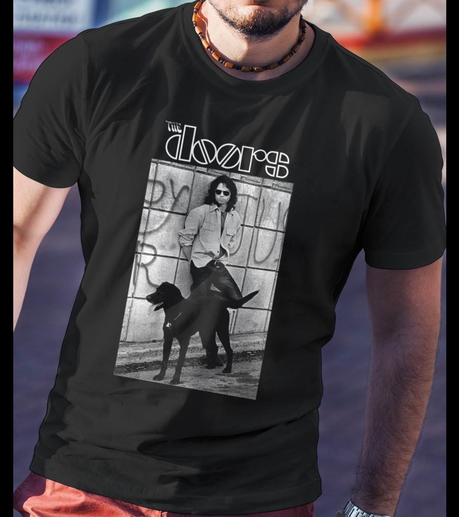 The Doors Jim Morrison Black And White Photo With Dog T-Shirt