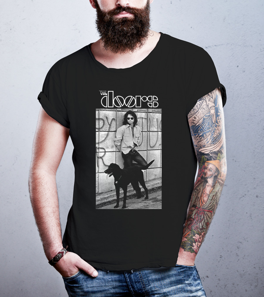 The Doors Jim Morrison Black And White Photo With Dog T-Shirt