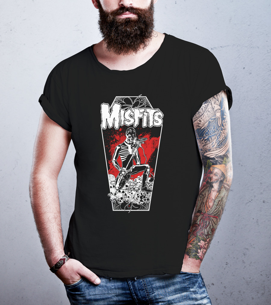 Misfits Skeleton Coffin Rocker With Spiders And Skulls T-Shirt