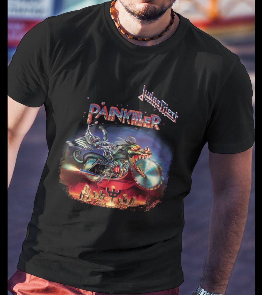 Judas Priest Painkiller Album Artwork Motorcycle And Winged Dragon T-Shirt