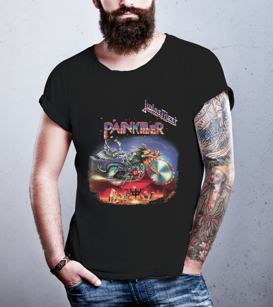 Judas Priest Painkiller Album Artwork Motorcycle And Winged Dragon T-Shirt