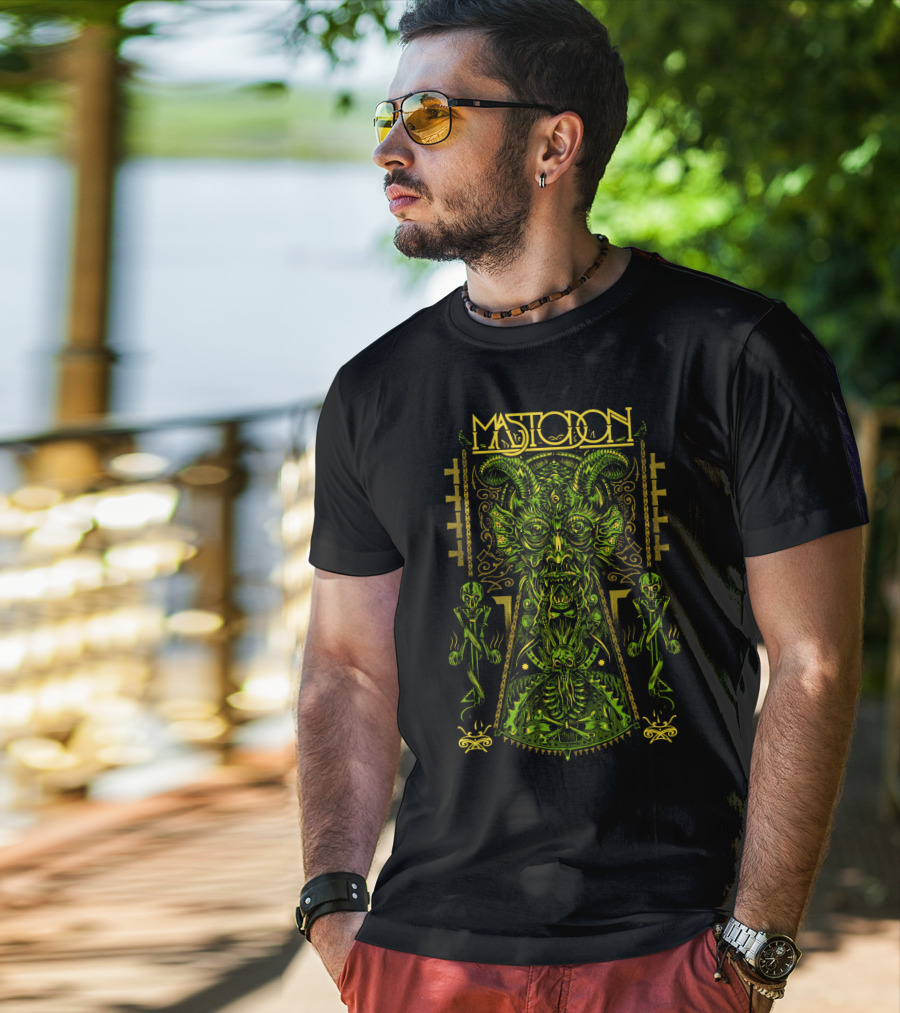 Mastodon Green Demonic Creature With Horns And Mystical T-Shirt
