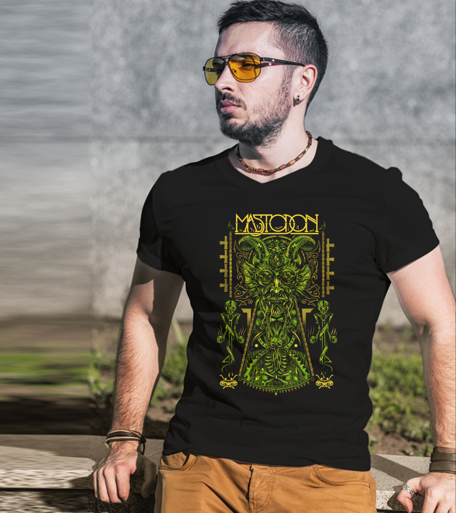 Mastodon Green Demonic Creature With Horns And Mystical T-Shirt