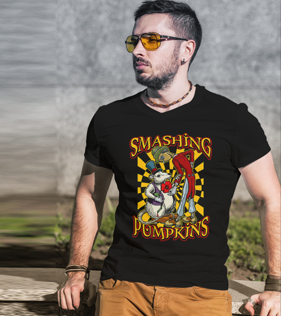 Smashing Pumpkins Alice In Wonderland Style Mad Hatter And White Rabbit T-Shirt