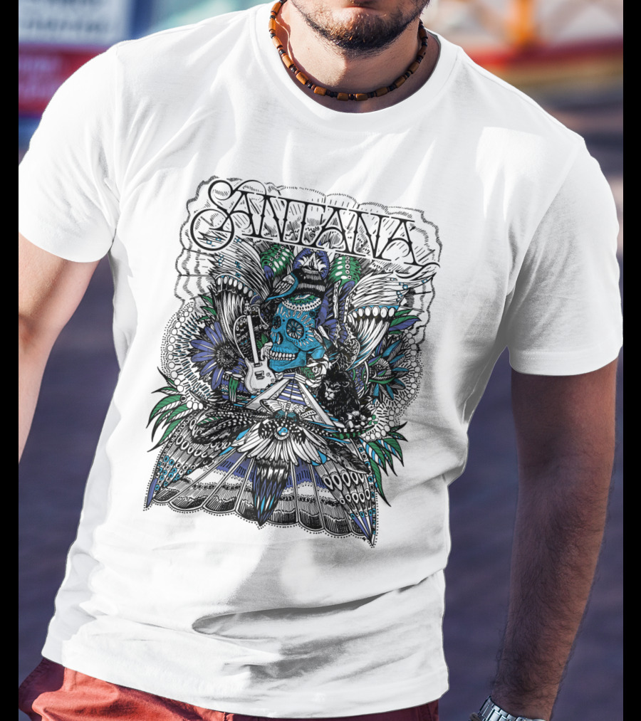Santana Skull Guitar Art Stn T-Shirt