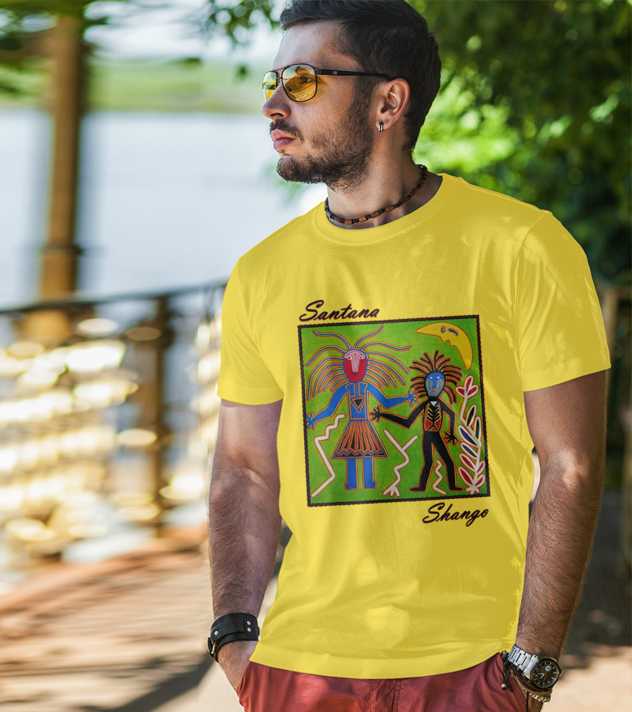Santana Shango Colorful Tribal Art With Moon And Figures T-Shirt