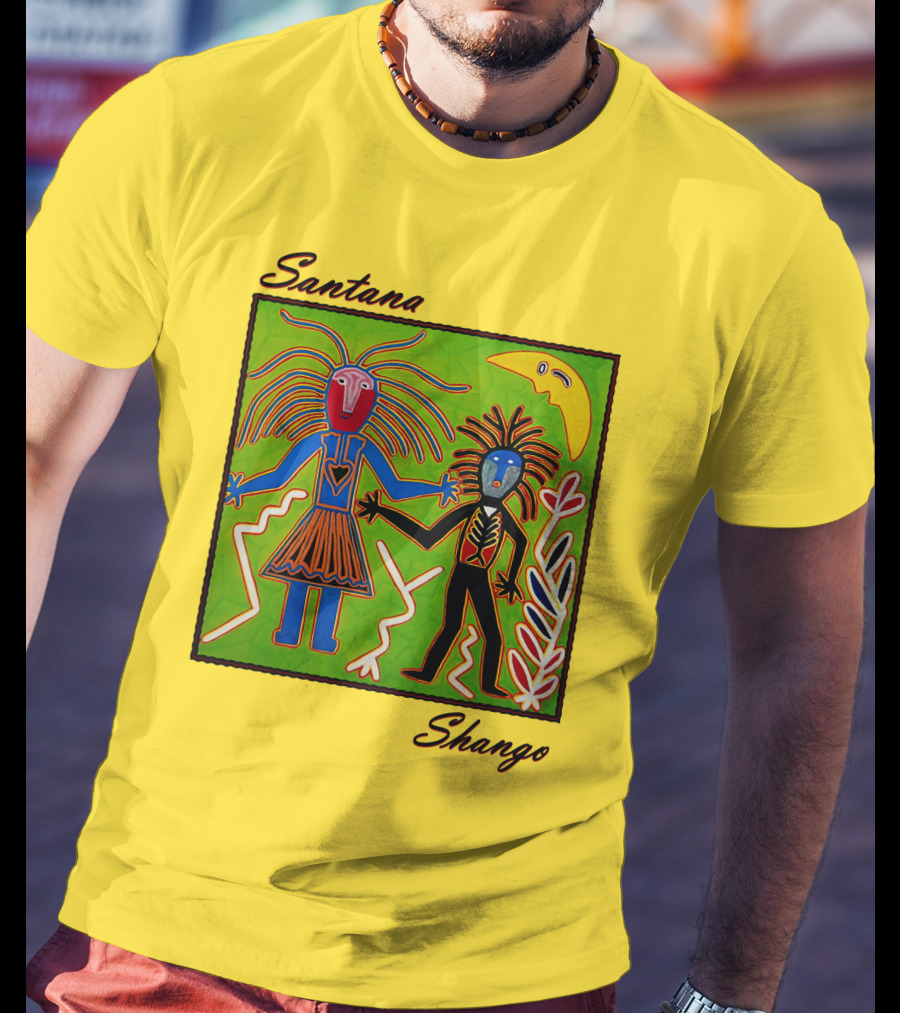 Santana Shango Colorful Tribal Art With Moon And Figures T-Shirt