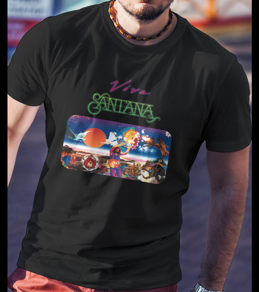 Viva Santana Psychedelic Artwork Collage T-Shirt
